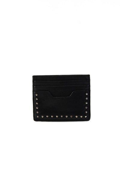 Sandro Womens Solid Black Leather Studded Thin Small Card Holder Wallet