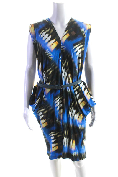 Zero + Maria Cornejo Womens Silk Satin Draped Sleeveless Shift Dress Blue Size 6