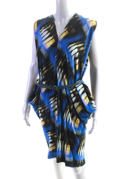 Zero + Maria Cornejo Womens Silk Satin Draped Sleeveless Shift Dress Blue Size 6