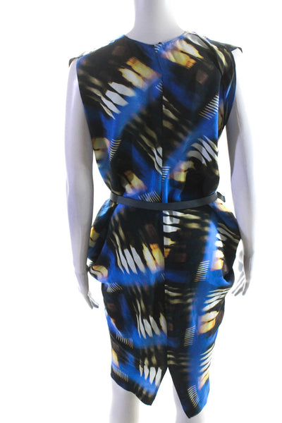 Zero + Maria Cornejo Womens Silk Satin Draped Sleeveless Shift Dress Blue Size 6