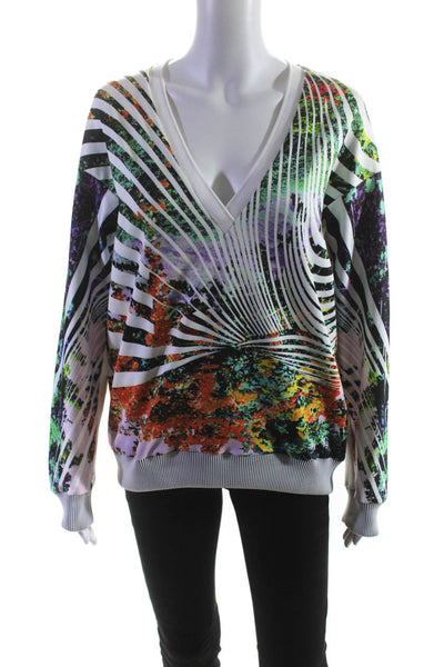 Clover Canyon Womens Knit Abstract Print V-Neck Pullover Top Black White Size S