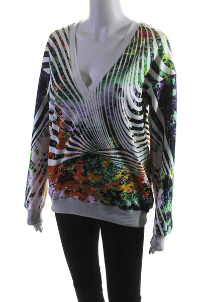 Clover Canyon Womens Knit Abstract Print V-Neck Pullover Top Black White Size S