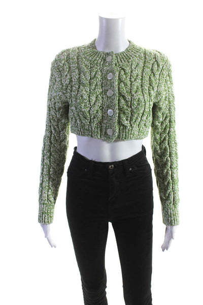 & Other Stories Women's Round Neck Long Sleeves Cropped Sweater Green Size XS