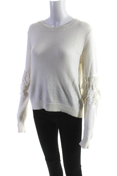 Nation LTD Women's Crewneck Long Sleeves Fringe Pullover Sweater Cream Size S