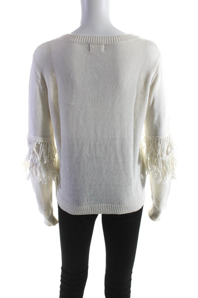 Nation LTD Women's Crewneck Long Sleeves Fringe Pullover Sweater Cream Size S