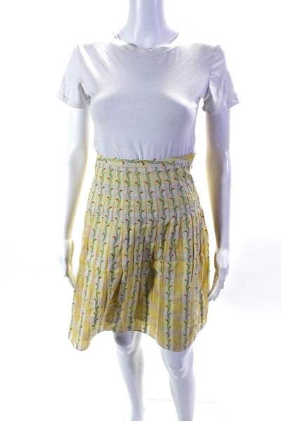 Free People Womens Cotton Embroidered Floral Vines A-Line Skirt Yellow Size 4