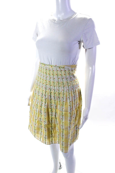 Free People Womens Cotton Embroidered Floral Vines A-Line Skirt Yellow Size 4