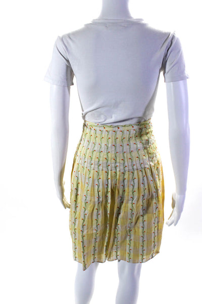 Free People Womens Cotton Embroidered Floral Vines A-Line Skirt Yellow Size 4