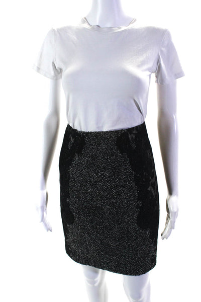 Elie Tahari Womens Wool Tweed Leopard Print Short A-Line Skirt Black Gray Size 2