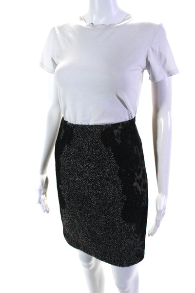 Elie Tahari Womens Wool Tweed Leopard Print Short A-Line Skirt Black Gray Size 2