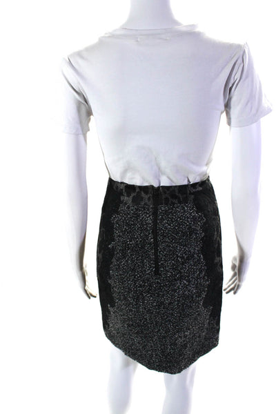 Elie Tahari Womens Wool Tweed Leopard Print Short A-Line Skirt Black Gray Size 2