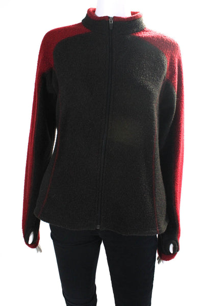 Kuhl Womens Long Sleeve Front Zip Mock Neck Knit Jacket Gray Red Size Medium