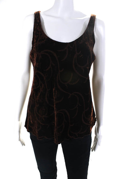 Beth Schaeffer Womens Scoop Neck Embroidered Velvet Tank Top Brown Size Large