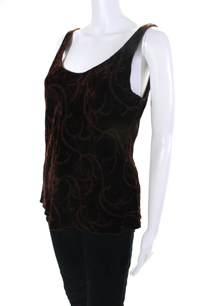 Beth Schaeffer Womens Scoop Neck Embroidered Velvet Tank Top Brown Size Large