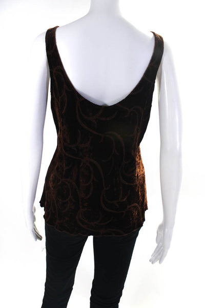 Beth Schaeffer Womens Scoop Neck Embroidered Velvet Tank Top Brown Size Large