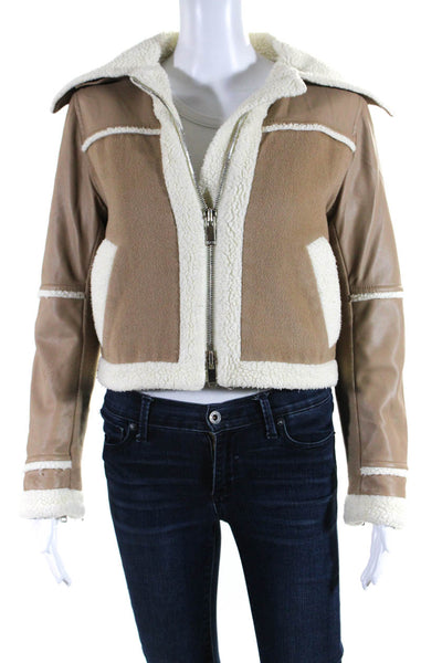 SIMKHAI Womens Adelynn Faux Sherpa Jacket Brown Size 0 14200596