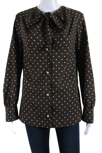 Marella Womens Seoita Polka Dot Tied Knot Long Sleeve Blouse Top Brown Size 6
