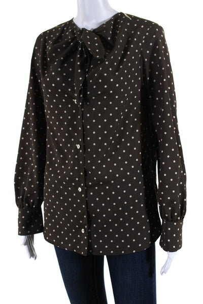 Marella Womens Seoita Polka Dot Tied Knot Long Sleeve Blouse Top Brown Size 6