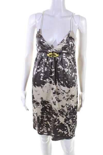 Lauren Moffatt Womens Abstract Strappy Empire Waist Dress Gray Cream Size 4