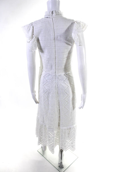 Sea Womens Cotton Floral Lace Smocked Back Zipped Ruffle Maxi Dress White Size 8