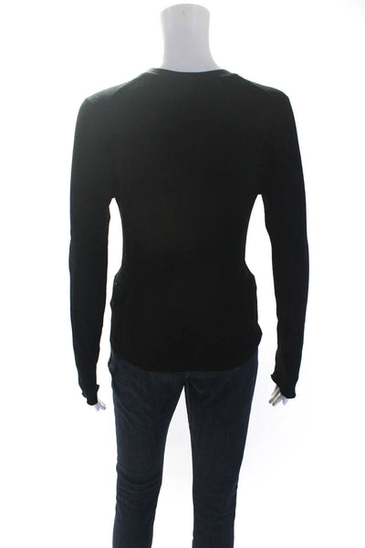 Everlane Womens Black Ribbed V-Neck Long Sleeve Cardigan Sweater Top Size M