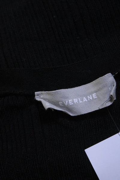 Everlane Womens Black Ribbed V-Neck Long Sleeve Cardigan Sweater Top Size M