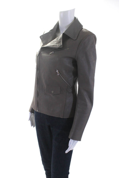 Zara Womens Taupe Vegan Leather Full Zip Long Sleeve Jacket Size S