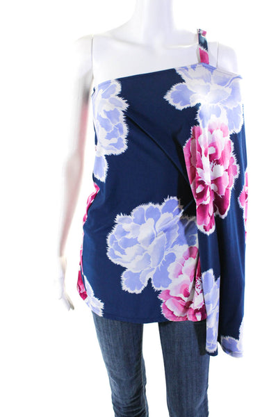 N Natori Womens Floral One Shoulder Top Blue Size 4 12090441