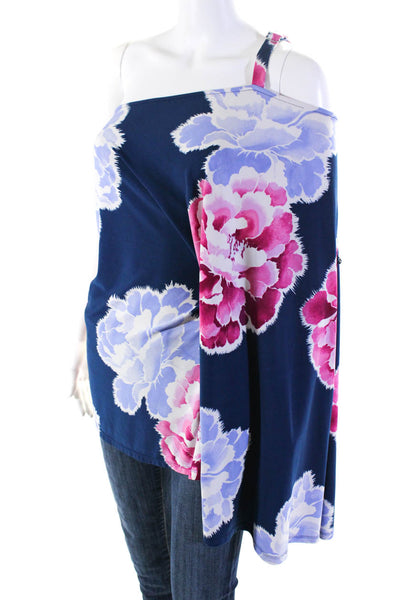 N Natori Womens Floral One Shoulder Top Blue Size 0 12090380