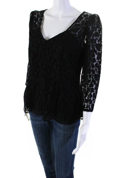 Nanette Lepore Womens Leopard Lace Top Black Size 10 12704665