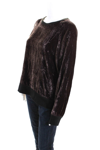 Xirena Womens Velvet Round Neck Long Sleeved Thin Sweater Top Brown Black Size M