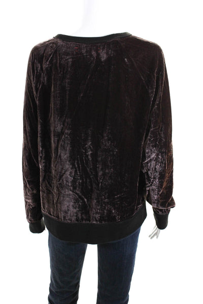 Xirena Womens Velvet Round Neck Long Sleeved Thin Sweater Top Brown Black Size M