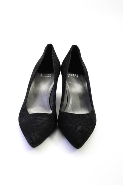 Stuart Weitzman Women's Textured Block Heel Pointed Pumps Black Size 8