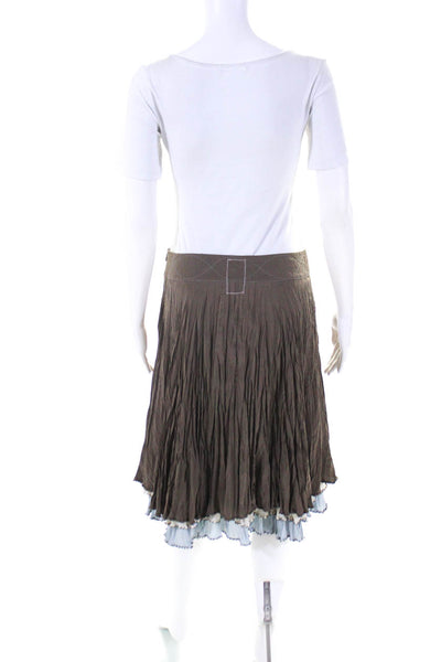 Burning Torch Womens Side Zip Beaded Trim Layered A Line Skirt Brown Blue Size 6