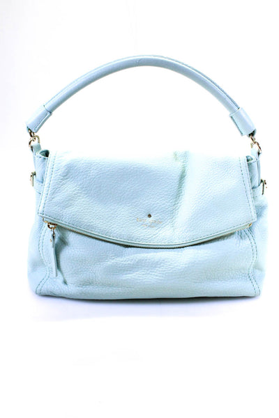 Kate Spade New York Pebbled Leather Flap Closure Satchel Handbag Turquoise Blue