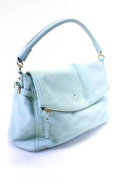 Kate Spade New York Pebbled Leather Flap Closure Satchel Handbag Turquoise Blue