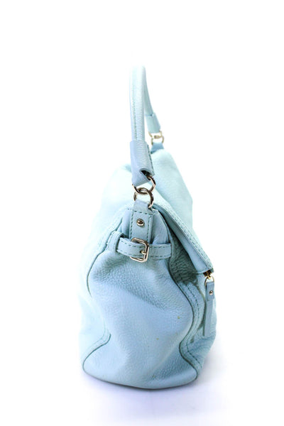 Kate Spade New York Pebbled Leather Flap Closure Satchel Handbag Turquoise Blue