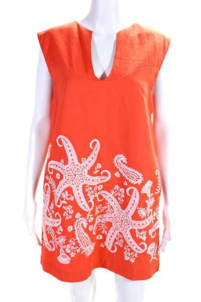 Maeve Anthropologie Womens Orange Embroidered Sleeveless A-Line Dress Size 4