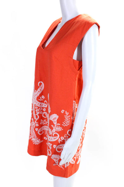 Maeve Anthropologie Womens Orange Embroidered Sleeveless A-Line Dress Size 4