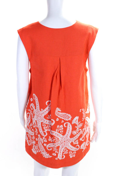 Maeve Anthropologie Womens Orange Embroidered Sleeveless A-Line Dress Size 4