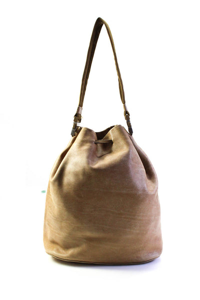 Prada Womens Solid Brown Leather  Saffiano Lux Tie Bucket Shoulder Bag Handbag