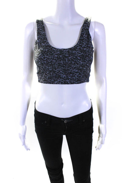 Varley Womens Let's Go Elise Cheetah Print Scoop Sports Bra Black Gray Medium