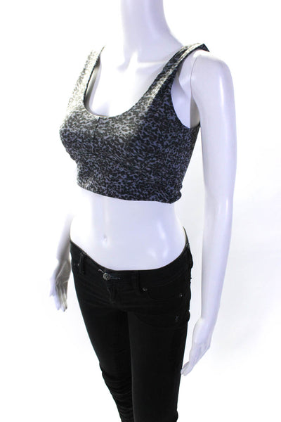 Varley Womens Let's Go Elise Cheetah Print Scoop Sports Bra Black Gray Medium