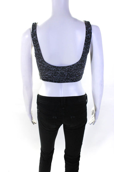 Varley Womens Let's Go Elise Cheetah Print Scoop Sports Bra Black Gray Medium