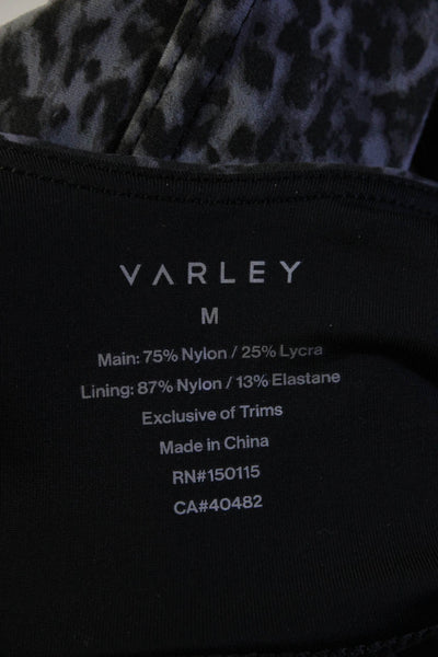 Varley Womens Let's Go Elise Cheetah Print Scoop Sports Bra Black Gray Medium