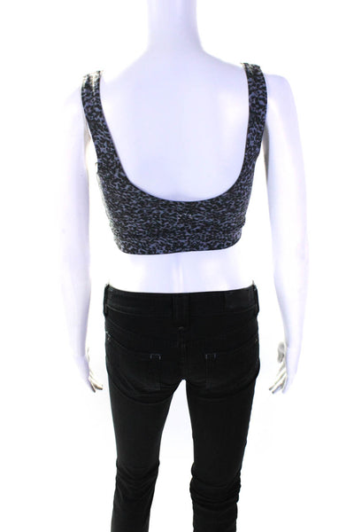 Varley Womens Elise Cheetah Print Scoop Neck Sports Bra Black Gray Size Medium