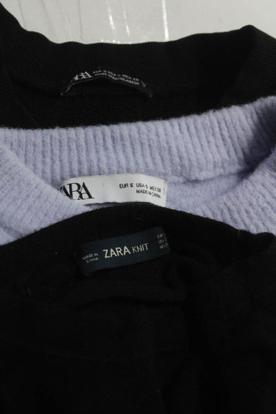 Zara Zara Knit Womens Cropped Crew Neck Sweaters Tops Purple Black Size S Lot 3