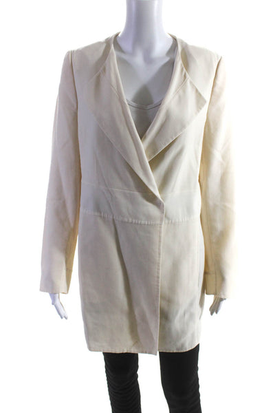 Akris Womens Wool Lightweight Snap Front Long Jacket Coat Ivory Size 10