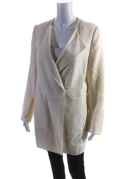 Akris Womens Wool Lightweight Snap Front Long Jacket Coat Ivory Size 10