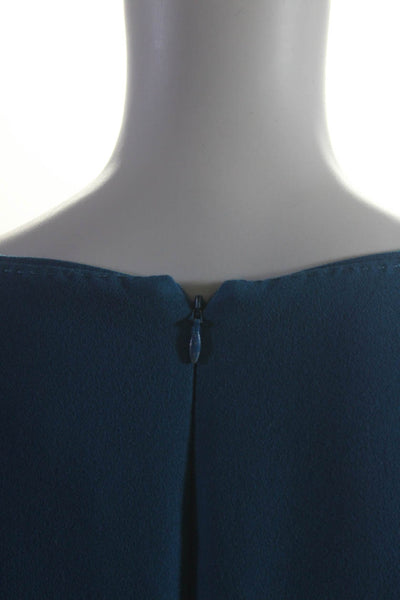 L.K. Bennett Womens Woven V-Neck Long Sleeve Zip Up Sheath Dress Blue Size 14